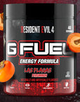 G FUEL energy, Las plagas, tub, product front matching background and fruits