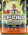 G FUEL Energy, Dragonball Z, Super Saiyan, tub, product front with matching background