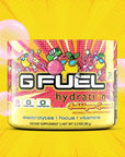 G FUEL caffeine free, Bubblegum lemonade, tub,  product front with fruits and berries