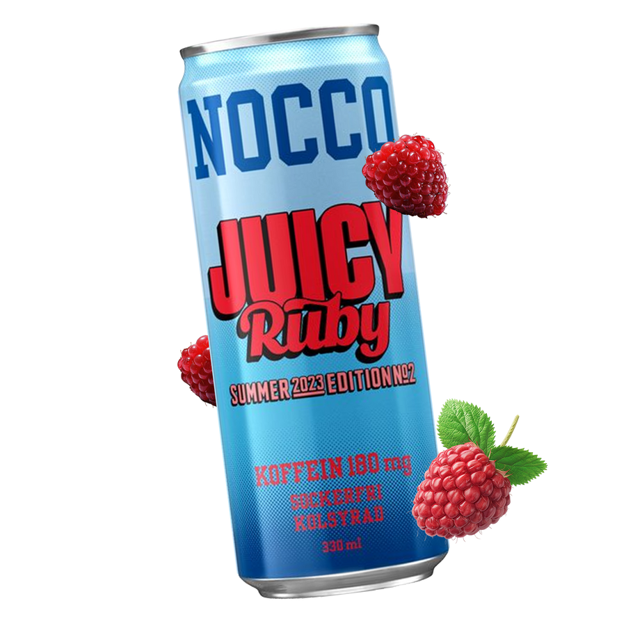 Front image of Nocco can Juicy Ruby with fruit